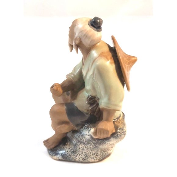 Vintage Chinese Shiwan Artistic Ceramic Mudman Fisherman Glazed Figurine 6" tall - Picture 4 of 11